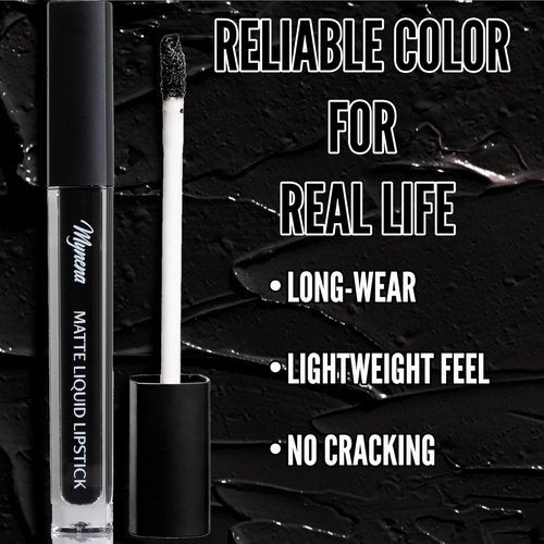 Mynena Jet Black Matte Liquid Lipstick - Long-Lasting, Waterproof, Smudge-Proof Color | All-Day Comfort