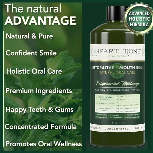 Heart Tone Botanicals Nano Silver Mouthwash | All Natural | Adult Restorative Mouth Rinse | Aloe Vera, Colloidal Silver, & Tea Tree | Complete Oral Care & Fresh Breath | Fluoride, GMO, & Alcohol Free