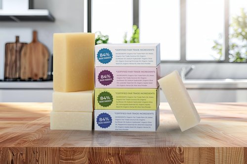Adams Handmade Soap Variety Pack – 4 Bar Set: Unscented, Peppermint, Lavender, Lemongrass | Vegan, Cold Process, 84% Organic, Essential Oils, USA Made