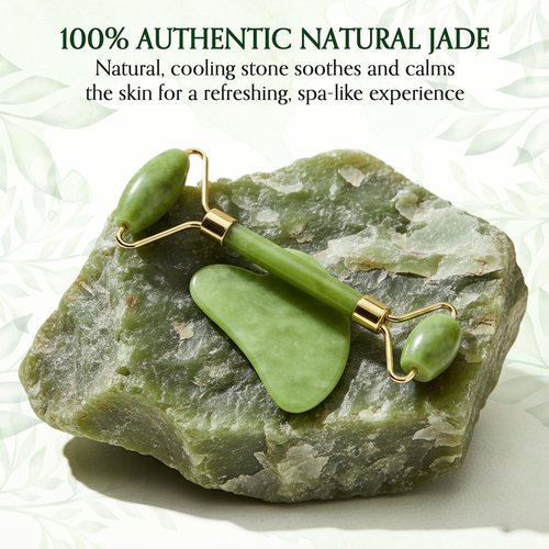 Jade Roller and Gua Sha Set for Face & Body – 4-Piece Authentic Jade Facial Roller Kit with Jade Eye Roller and Gua Sha Facial Tools for Sculpting,Puffiness Reduction, Lymphatic Drainage & Spa Massage