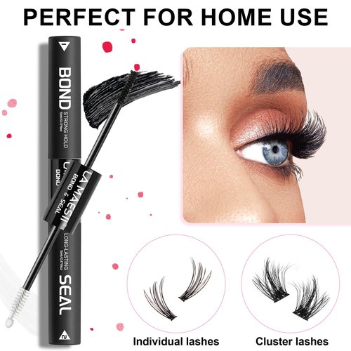 Lash Cluster Glue,Lash Bond and Seal Waterproof,Bond & Seal Lash Glue for Eyelash Cluster,Black Long-Lasting 72H Latex Free（10ml）