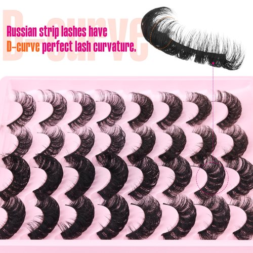 Russian Strip Lashes D Curly False Eyelashes Wispy 4 Styles Fake Eyelashes Natural Russian Eyelashes Fuzzy Mink Lashes that Look Like Extensions 16 Pairs ALICROWN