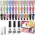 Clara Colors Cat Eye Gel Nail Polish Set - 12 Holographic Glitter Shades with 2 Magnet Sticks | DIY Home Manicure