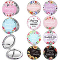 Panelee 10 Pcs Inspirational Compact Mirror Bulk Floral Pocket Purse Mirror Portable Travel Makeup Folding Handheld Double Sided 1x/2x Inspirational Gift for Women Girls