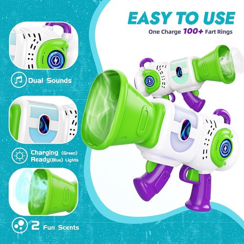 Resosese Fart Gun - Fun Blaster Toy with Real Fog Rings, Unique Scents & Color-Changing Lights | Perfect Christmas Gift for Kids