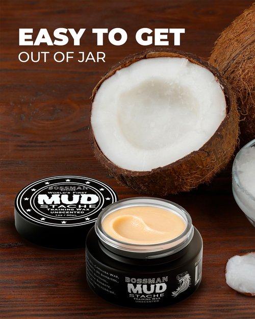 Bossman MUDstache Unscented Mustache Wax for Men (1 oz) – Strong 24-Hour Hold, Non-Tacky & Easy to Apply for Taming & Styling