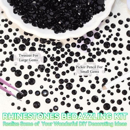 21000Pcs Black Rhinestones for Bedazzling Kit, Mix Sizes Jelly Bedazzling Resin Gems, Black Gems Bedazzling for Crafting, Flatback Resin Rhinestones for Craft DIY Face Makeup