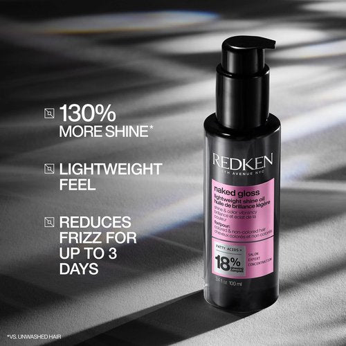 Redken Naked Gloss Shine Hair Oil - Lightweight Frizz Control & Color Vibrancy, Omega-9 Infused