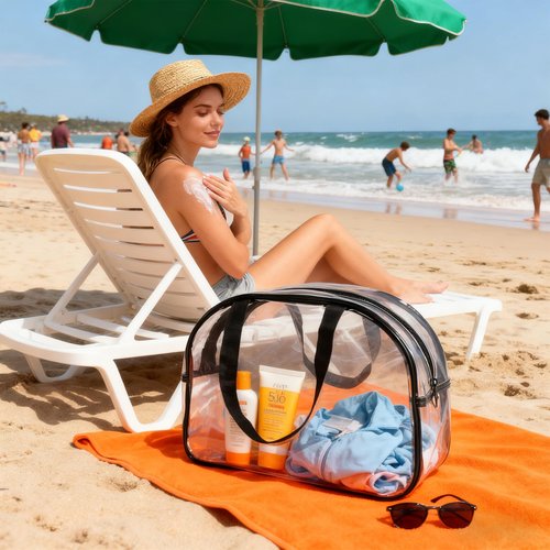 TotePrint Large Clear Butterfly Cosmetic Bag and Travel Pouch with Handle,Durable PVC Material,Zipper Design-Ideal for Makeup,Travel Essentials (Transparent+Black Handle)