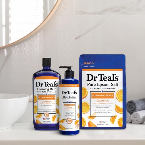 Dr Teal's Pure Epsom Salt Soak, Glow & Radiance with Vitamin C & Citrus Essential Oils, 3 lbs (Pack of 4)