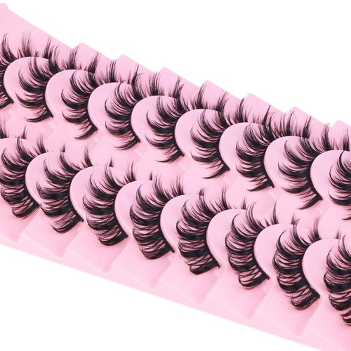 False Eyelashes Manga Lashes 10 Pairs False Eyelashes Japanese Style D Anime Lashes Natural Cosplay Lashes Natural Look 15 MM Wispy Faux Mink Lashes Full Strip Doll Lashes by FANXITON
