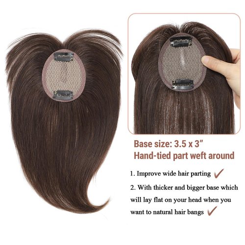 Molefi Human Hair Toppers for Women Real Human Hair,360°3D Cover Topper for Adding Volume 10 Inch Clip in Bangs for Daily Use