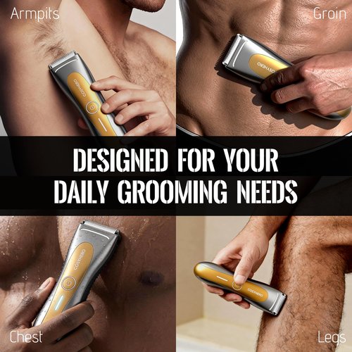 COSYHERO Manscape Groin & Body Hair Trimmer for Men, Electric Ball Shaver & Pubic Grooming Kit, LED Light, IPX7 Waterproof Wet/Dry Groomer, Rechargeable Manscaper with Ceramic Blades (Gold)