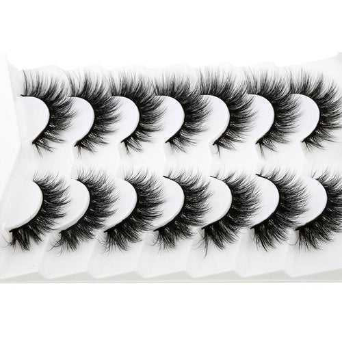 SHUYING False Eyelashes 16mm Faux Mink Lashes with Superfine Band Fluffy Cat Eye Strip Lashes Natural Look Soft Wispy Luxury Volume Fake Eyelash 7 Pairs Pack