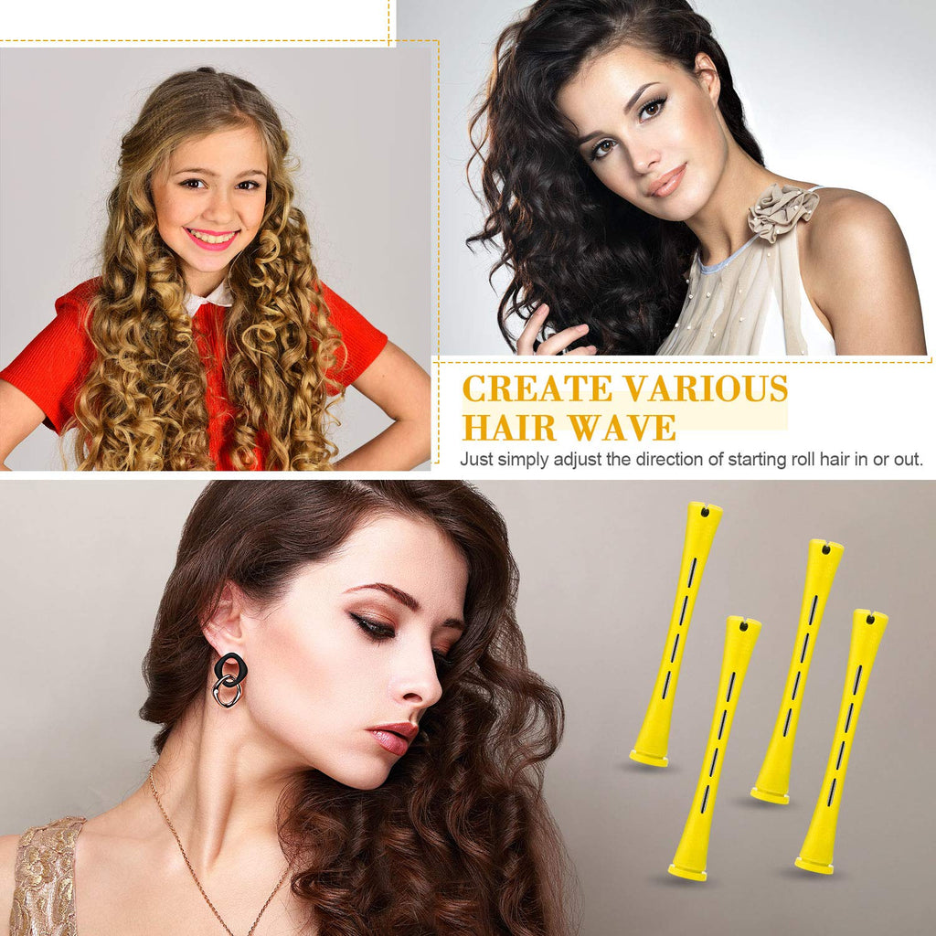 WILLBOND Hair Perm Rods - 96 Pcs Heatless Curlers with 2 Steel Pintail Combs | 0.28 Inch, Yellow