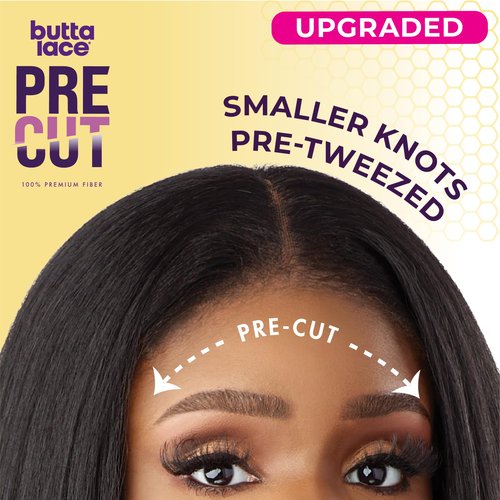 Sensationnel Butta Lace Precut Wigs - Unit 2 Glueless Extra Wide 5 Inch Deep Parting Synthetic Pre Tweezed Smaller Knot Hairline (1B OFFBLACK)