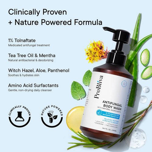 Skiennix Antifungal Body Wash - Medicated Treatment for Jock Itch, Ringworm & Back Acne - Tea Tree Oil & Tolnaftate