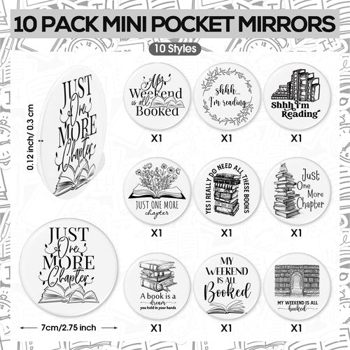 Paterr 20 Pcs Book Lover Gifts for Women Inspirational Bookish Canvas Makeup Bag with Zipper and Mini Compact Mirrors Librarian Appreciation Gift for Book Reading Student Teacher Writer Bookworm