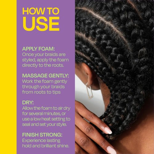LOCK'N SLEEK Braid Foam - No Frizz Shine for Braids, Twists & Locs | Fast Drying, Lightweight Mousse, 8 Oz