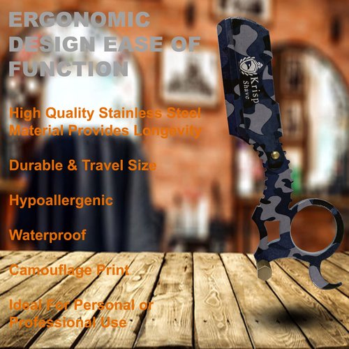Straight Razor with 10 Shaving Blades Razors for Men - Professional Barber Straight Edge Razor for Close Shaving Cut Throat Shavette Men Beard Shave Manual Blade Holder By Krisp Beauty Blue Camo