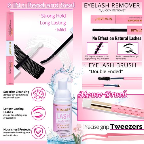 Lash Clusters Kit Bulk 3D Effect Eyelash Clusters Kit Cat Eye Lashes Cluster Eyelash Extensions Pack Colored Lashes Cluster Pestañas Postizas Naturales+Bond&Seal,Remover,Tweezers,Cleanser(Lash Kit-7)