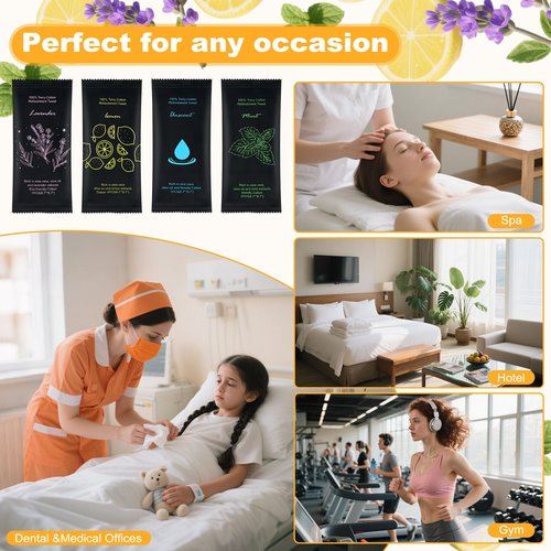 Moist Cotton Towel Bulk Moist Towelettes Individually Wrapped 8.7" x 8.7",White Towel Services,Refreshment Pre Moistened Towels Lavender,Lemon,Mint and Unscented for Sport Party Spa (pack of 100)