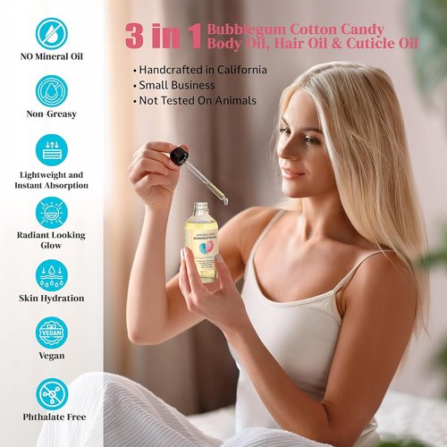 Bubblegum Cotton Candy Body Oil - Moisturizing Formula for Soft, Glowing Skin | 4 Fl Oz