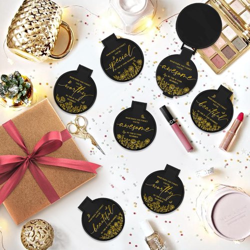 HSDSH 100 Pcs Inspirational Compact Mirror Bulk Small Pocket Mirror Purse Round Portable Folding Makeup Mirror Thanksgiving for Women Coworker Employee Teacher(Black)