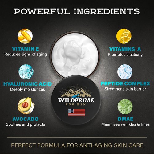 Men's Face Moisturizer Cream - Anti Aging & Wrinkle - Men's Shave Lotion - Made in USA - Collagen, Hyaluronic Acid, Vitamins E & A, Avocado Oil - Age Facial Skin Care, Day & Night Moisturizing, 4 oz