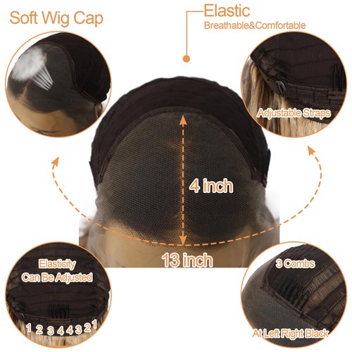 SAPPHIREWIGS Highlight Brown Lace Front Wig Long Wavy Ombre Brown Blonde 13x4 Synthetic Wear And Go Lace Front Wigs for Women Daily Party Use 26 Inches