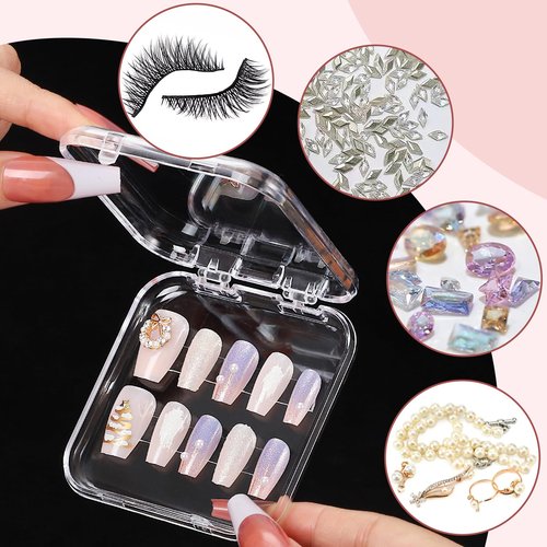 Udefineit 27PCS Press on Nail Boxes with 5M Nail Tape, Clear Acrylic Nail Display Box for Storage Nail Tips Press on Container Plastic Empty Packaging Boxes for Nail Art Home Beauty Salon