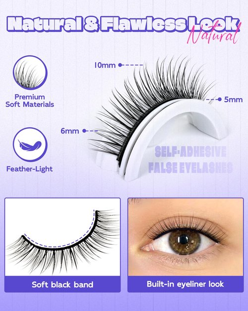 Self Adhesive Eyelashes Glueless Lashes - Natural Look 7-10mm No Glue Eyelashes Strip Waterproof All-Day Hold Press On Lashes Glueless Reusable Lash Strips Kit With Tweezer for Makeup by LZM (08)