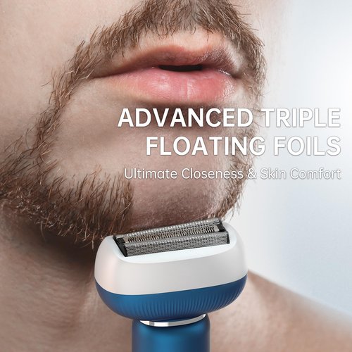 Electric Shaver for Men with Floating Arc 3-Blade, 9000 RPM, Magnetic Head, 1 Hour Fast Type-C Charging, IPX7 Waterproof, Skin-Friendly Blade for Smooth Shaving, Navy