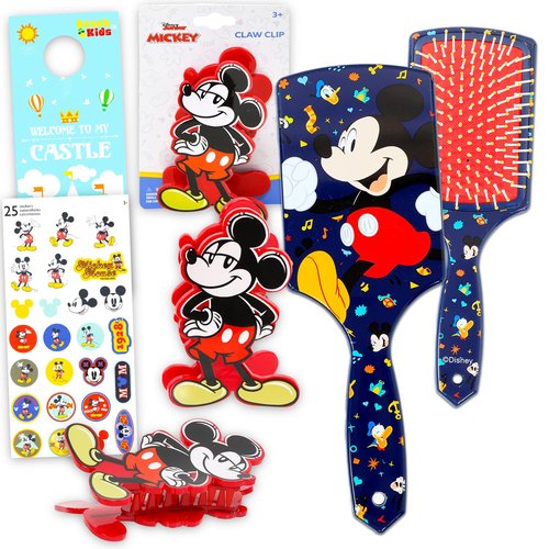 Mickey Mouse Hair Accessories Set - Paddle Brush, Claw Clip & Stickers for Kids | Fun Girls' Hair Care Bundle