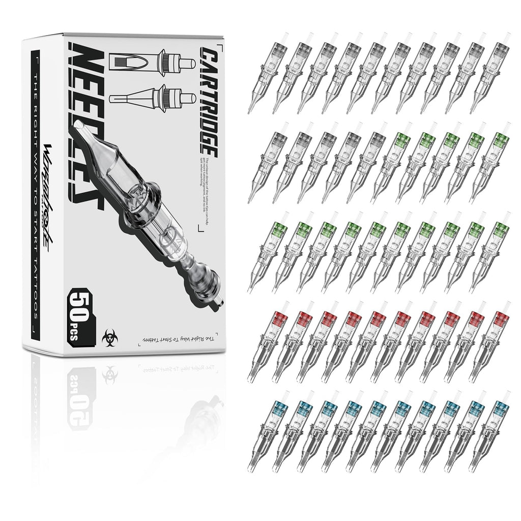 Wormhole Tattoo 50Pcs Tattoo Needles Long Taper Assorted Disposable Tattoo Cartridge Needles Mixed 5RL 7RL 9RL 5RS 7RS 9RS 15M1 21M1 15RM 21RM Round Liner Shader Magnum Round Magnum