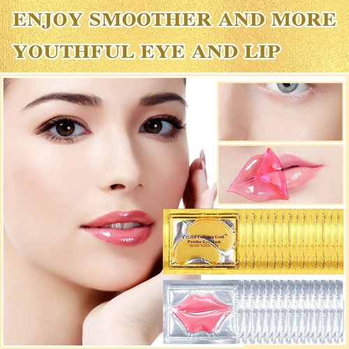 PERVALA 30PCS Lip Mask & Under Eye Mask, 24K Under Eye Patches for Puffy Eyes, Pink Lip Masks Skincare, Effectively Moisturizing the Skin, Reducing Fine Lines & Dark Circle