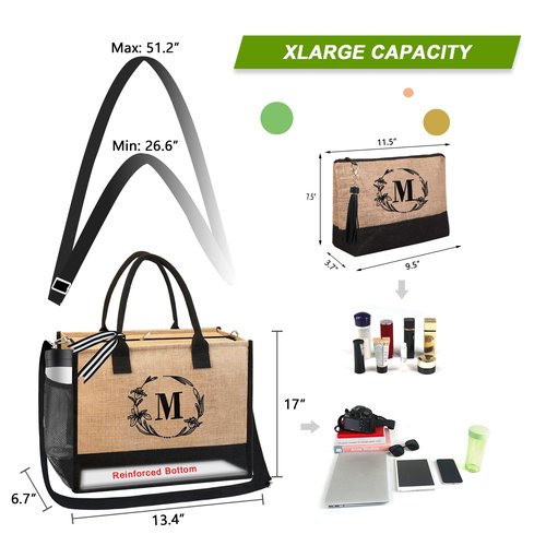 BeeGreen Beach Bag for Women Christmas Tote Bag for Friends Mother Bride Personalized Travel Tote Bag with Embroidery & Adjustable Shoulder Strap Grocery Bag L
