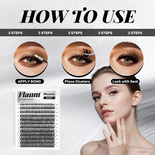 MissAiry Flaunt Lash Clusters Eyelash Extensions Short Lash Clusters 8-14MM Wispy Eyelash Clusters Flora Cluster Lashes D Curly Cluster Eyelash Extensions Natural Lashes(Flaunt 8-14MM)