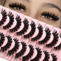 APCYUST Lashes False Wispy Eyelashes Natural Volume Cat Eye Lash Strips Thick Fake Mink Eyelash Pack Natural Looking Fluffy Full Strip Lashes Set Clear Band Easy Eyelashes for Beginners