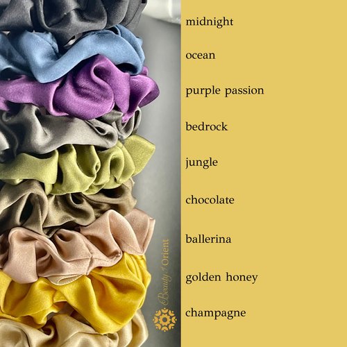 Silk Scrunchies | Premium Handcrafted 25 Momme Mulberry Silk Hair Bands | Elastics Ties Ponytail Holders and Hair Accessories (Medium Scrunchies (3), Chocolate, Ocean, Jungle)