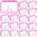 Reginary 20 Pcs Breast Cancer Awareness Clear Makeup Bag Favor, Transparent PVC Waterproof Travel Toiletry Bags with Pink Ribbon Design for Women and Girls, Cancer Survivor and Charity Event Gifts