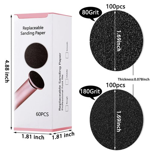 Maitys 200 Pcs Replaceable Sandpaper Discs Tip 2 Toe Refill Disks Replacement Sandpaper Pad Discs for Electric Foot File Callus Remover Dead Skin Calluses Removal (80 Grit,180 Grit)