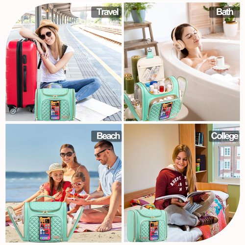 Romenrita Travel Toiletry Bag for Women, Hanging Toiletry Bag, Bathroom Bag Portable Shower Caddy for College Dorm Travel Shower Bag for Women Water-Resistant Cosmetic Makeup Bag (Green)