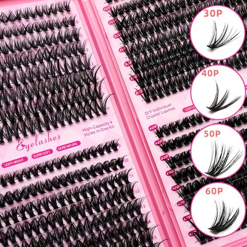 Selawasty Lash Clusters 640pcs Natural Lash Extension Individual Cluster Eyelash Russian Lash Clusters Individual Lashes Eyelash Clusters Natural Look Eyelashes for DIY at Home(9-16MM,30D,40D,50D,60D)