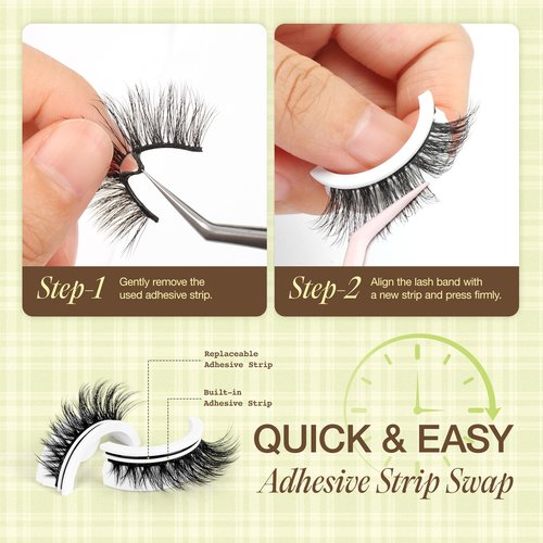 LASHVIEW Self Adhesive Eyelashes Natural Look Press On Lashes No Glue Need Eyelashes Reusable Cat Eye Wispy Self-adhesive False Lashes with Replacement Strips 5 Pairs(CV122)