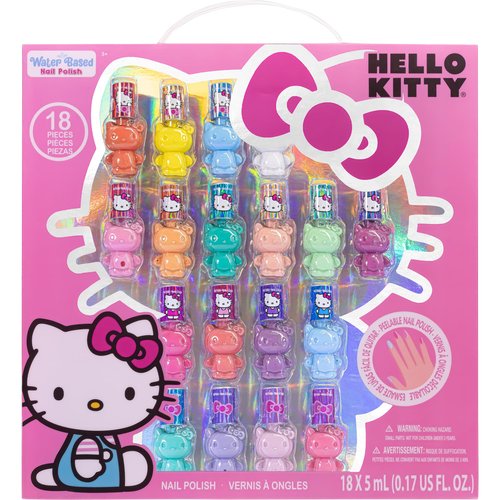 Townley Girl Hello Kitty Peel-Off Water-Based Safe Quick Dry Nail Polish Set for Girl Kids Ages 3+, Perfect for Birthday Gift Parties, Sleepovers & Makeovers, 18 Pcs