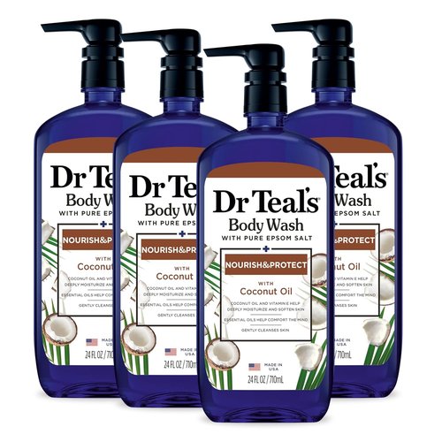 Dr Teal's Body Wash - Pure Epsom Salt & Coconut Oil for Relaxation | 24 fl oz (Pack of 4)