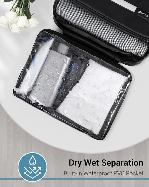Maliton Toiletry Bag - Waterproof Travel Organizer for Men & Women | Large Hanging Design, 4 Compartments (Black)