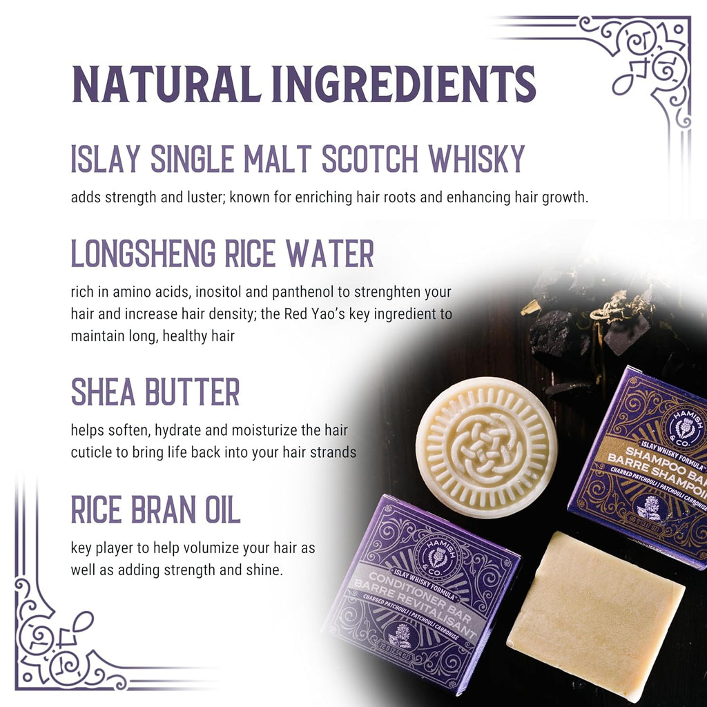 Viori Hamish & Co. Conditioner Bar for Men - Charred Patchouli, Whiskey Infused, Natural & Handcrafted in Scotland