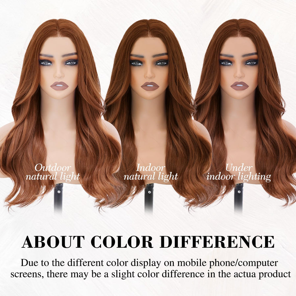 WECAN Auburn Glueless Wig Synthetic Lace Front Wig 13X4 HD Wave Wigs Heat Resistant Wigs